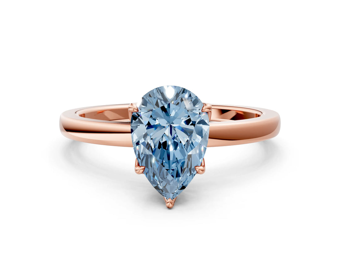 Rose gold Fancy Blue Pear Cut Diamond Solitaire Ring with Thin Band and Prong Setting_12