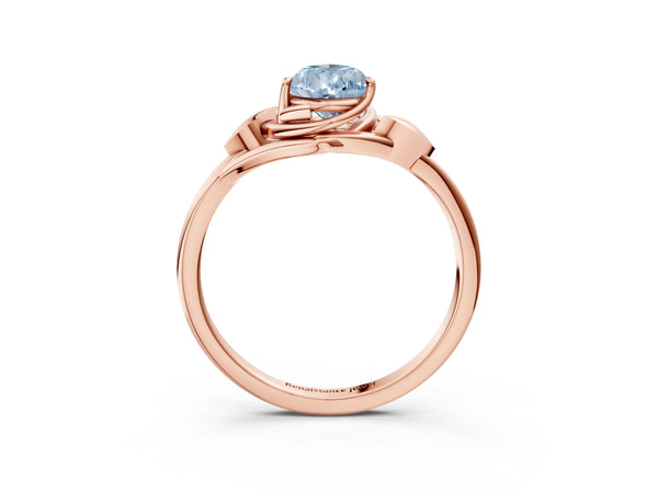Rose Gold Pear-Shaped Leaf Bypass Solitaire Engagement Ring Setting for Fancy Blue Center