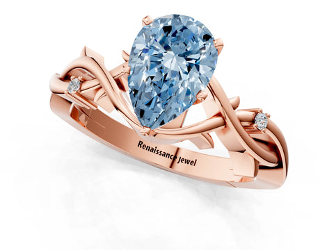Rose gold Fancy Blue Pear Cut Diamond Solitaire Ring with Twisted Band and Prong Setting_201