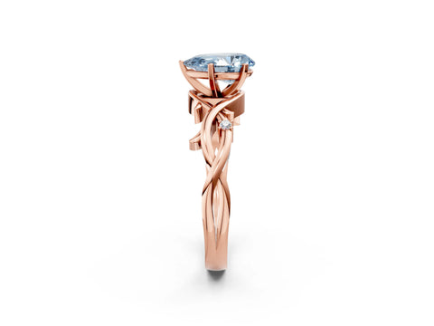 Rose gold Fancy Blue Pear Cut Diamond Solitaire Ring with Twisted Band and Prong Setting_202