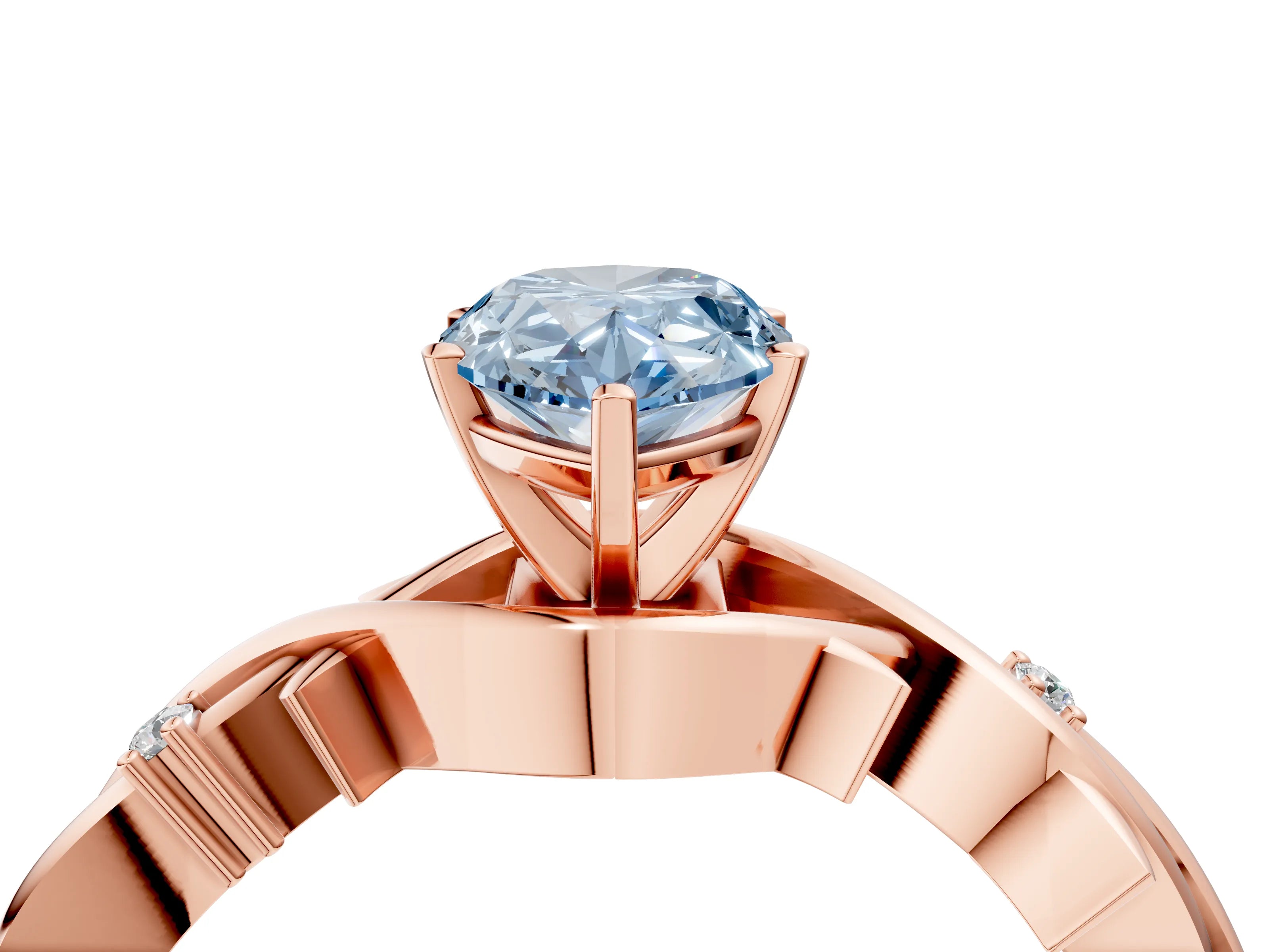 Rose gold Fancy Blue Pear Cut Diamond Solitaire Ring with Twisted Band and Prong Setting_204