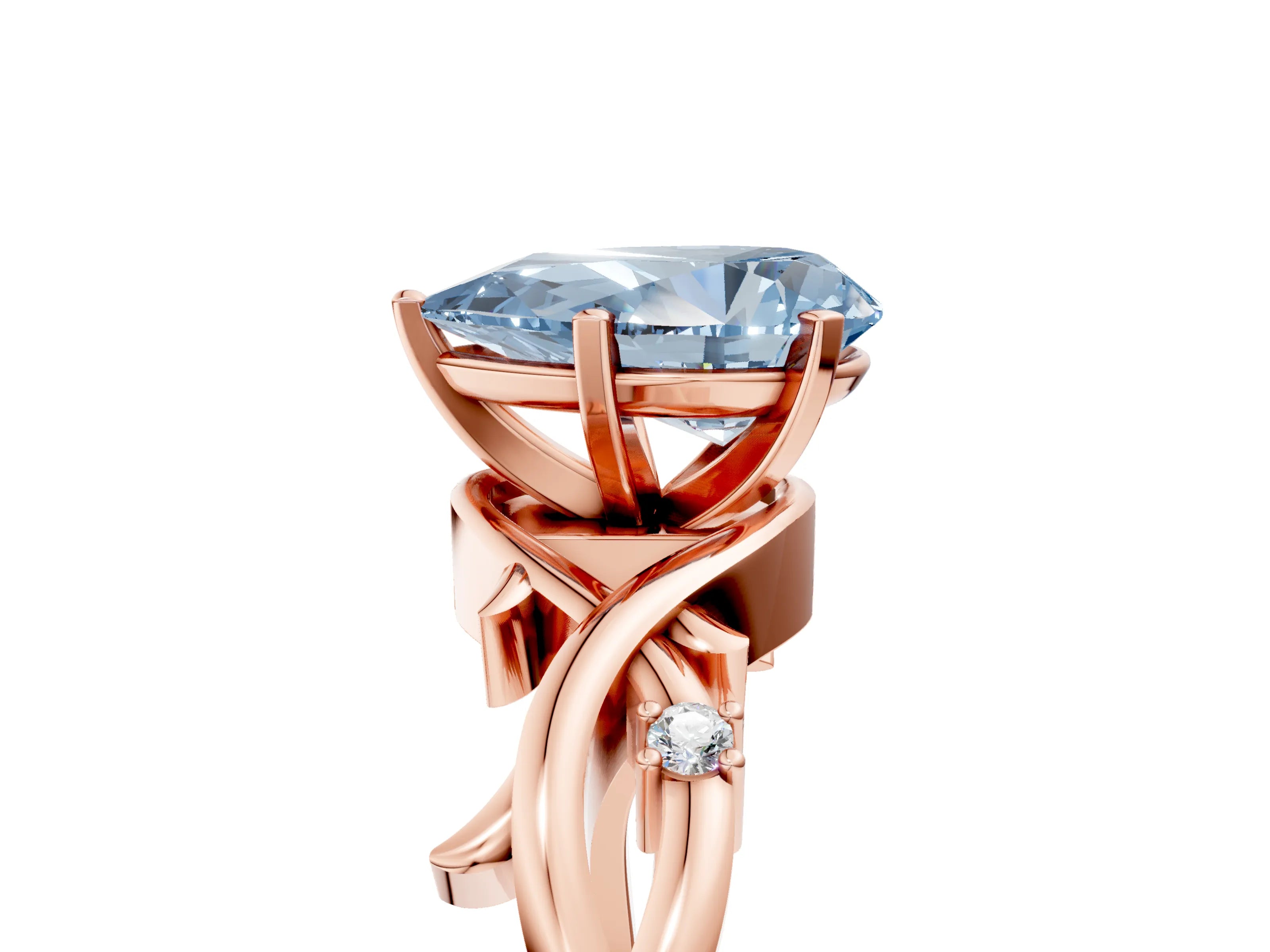 Rose gold Fancy Blue Pear Cut Diamond Solitaire Ring with Twisted Band and Prong Setting_205