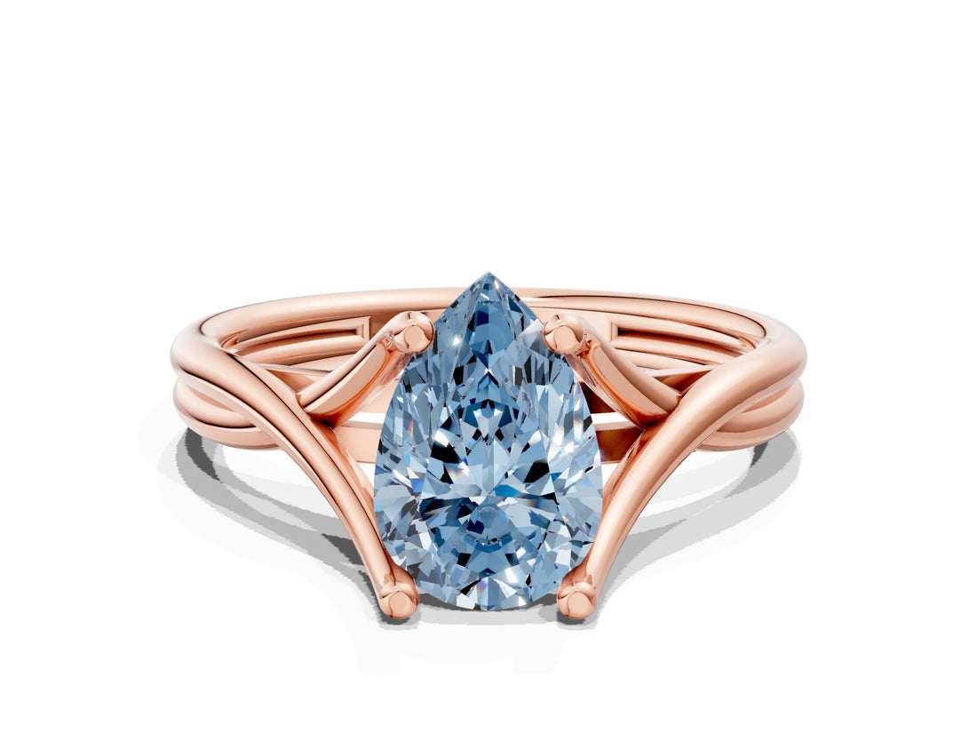 Rose gold Fancy Blue Pear Cut Diamond Solitaire Twist Band Prong Setting Ring_55