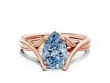 Rose gold Fancy Blue Pear Cut Diamond Solitaire Twist Band Prong Setting Ring_55