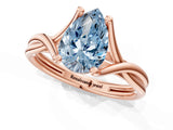 Rose gold Fancy Blue Pear Cut Diamond Solitaire Twist Band Prong Setting Ring_56