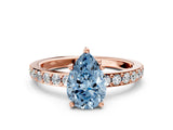 Rose gold Fancy Blue Pear  Cut Diamond Solitaire with Pave Band and Four-Prong Setting