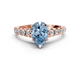 Rose gold Fancy Blue Pear  Cut Diamond Solitaire with Pave Band and Four-Prong Setting_131