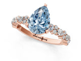 Rose gold Fancy Blue Pear Cut Diamond Solitaire with Side Stones, Pave Band, Four-Prong Setting_105