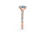 Rose gold Fancy Blue Pear Cut Diamond Solitaire with Side Stones, Pave Band, Four-Prong Setting_106