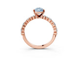 Rose gold Fancy Blue Pear Cut Diamond Solitaire with Side Stones, Pave Band, Four-Prong Setting_107