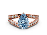 Rose gold Fancy Blue Pear Cut Diamond Split Shank Ring with Pavé Band and Four-Prong Setting_63