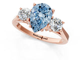 Rose gold Fancy Blue Pear Cut Diamond Three-Stone Engagement Ring with Prong Setting and Pavé Band_1