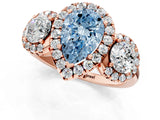 Rose gold Fancy Blue Pear Cut Diamond Three-Stone Halo Ring with Prong Setting and Pavé Accents_1