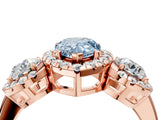 Rose gold Fancy Blue Pear Cut Diamond Three-Stone Halo Ring with Prong Setting and Pavé Accents_4