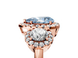 Rose gold Fancy Blue Pear Cut Diamond Three-Stone Halo Ring with Prong Setting and Pavé Accents_5