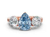 Rose gold Fancy Blue Pear Cut Diamond Three-Stone Ring with Prong Setting and Classic Band_146