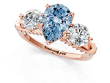 Rose gold Fancy Blue Pear Cut Diamond Three-Stone Ring with Prong Setting and Pavé Band_1