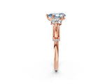 Rose gold Fancy Blue Pear Cut Diamond Three-Stone Ring with Prong Setting and Pavé Band_2