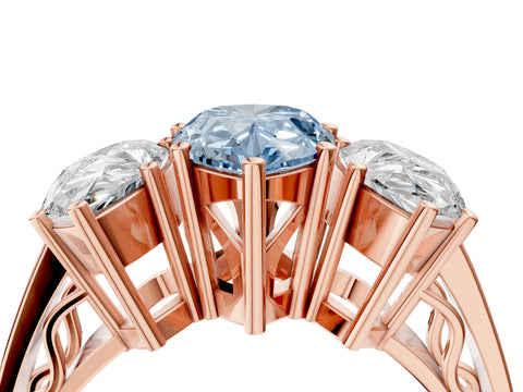 Rose gold Fancy Blue Pear Cut Diamond Three-Stone Ring with Prong Setting and Textured Band_4