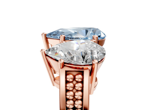 Rose gold Fancy Blue Pear Cut Diamond Three-Stone Ring with Prong Setting and Textured Band_5