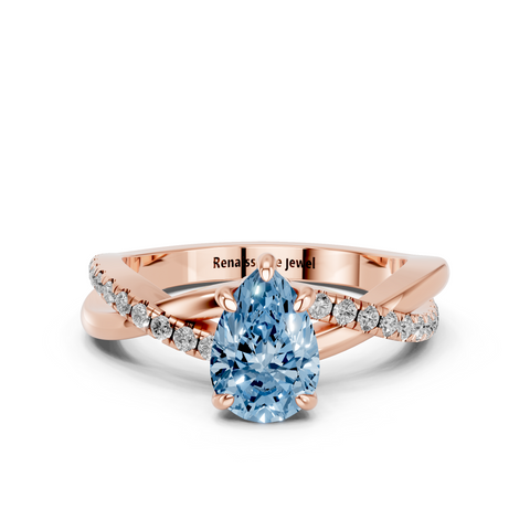 Rose gold Fancy Blue Pear  Cut Diamond Twist Band Solitaire with Prong Setting_22