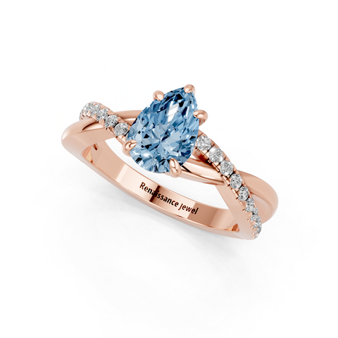 Rose gold Fancy Blue Pear  Cut Diamond Twist Band Solitaire with Prong Setting_3