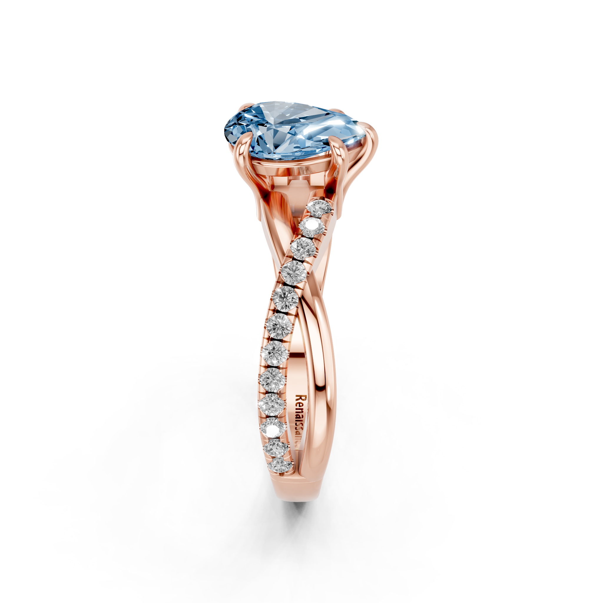 Rose gold Fancy Blue Pear  Cut Diamond Twist Band Solitaire with Prong Setting_4