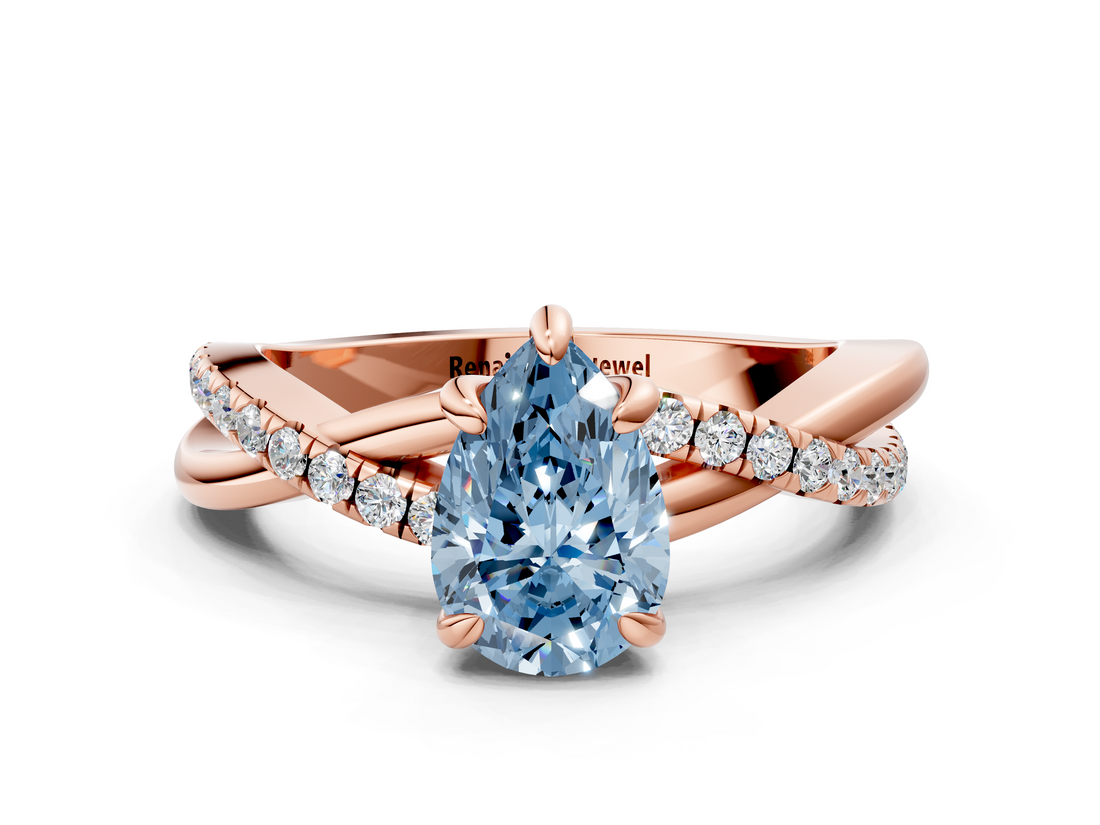 Rose gold Fancy Blue Pear  Cut Diamond Twist Band Solitaire with Prong Setting_61