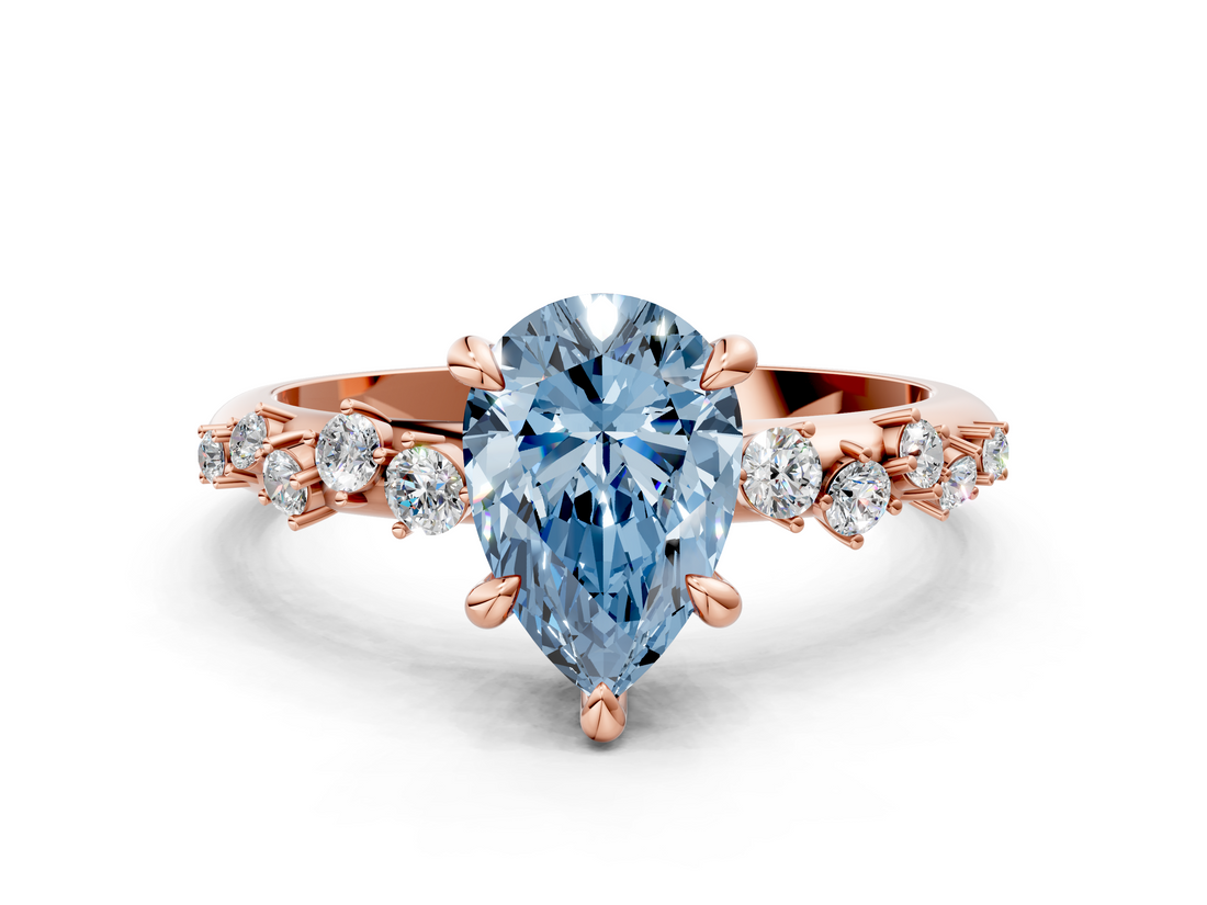 Rose gold Fancy Blue Pear  Cut Diamond Vine Band with Four-Prong Setting_71