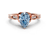 Rose gold Fancy Blue Pear  Cut Diamond with Milgrain Marquise and Bezel Accents on a Solitaire Band with Prong Setting_195