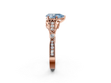 Rose gold Fancy Blue Pear  Cut Diamond with Milgrain Marquise and Bezel Accents on a Solitaire Band with Prong Setting_197