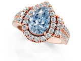 Rose gold Fancy Blue Pear  Cut Double Halo Diamond Engagement Ring with Pave Band and Four-Prong Setting_44