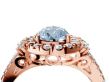 Rose gold Fancy Blue Pear  Cut Double Halo Diamond Engagement Ring with Pave Band and Four-Prong Setting_47
