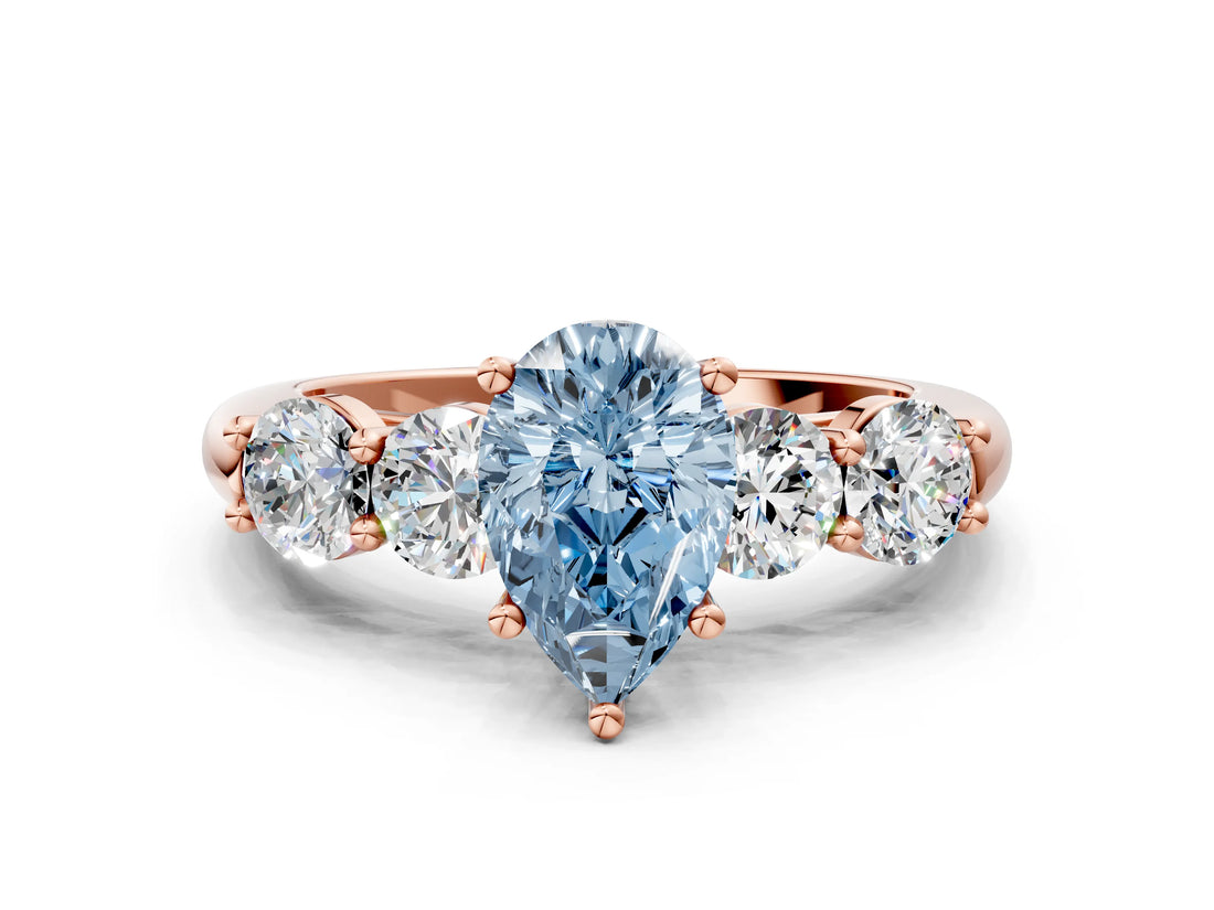 Rose gold Fancy Blue Pear  Cut Five-Stone Prong Set Diamond Ring with Classic Band_32