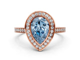 Rose gold Fancy Blue Pear Cut Halo Bezel Diamond Pave Band Ring