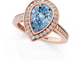 Rose gold Fancy Blue Pear Cut Halo Bezel Diamond Pave Band Ring_1