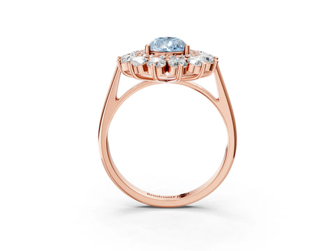 Rose gold Fancy Blue Pear Cut Halo Cluster Diamond Ring with Pave Band and Four-Prong Setting_15