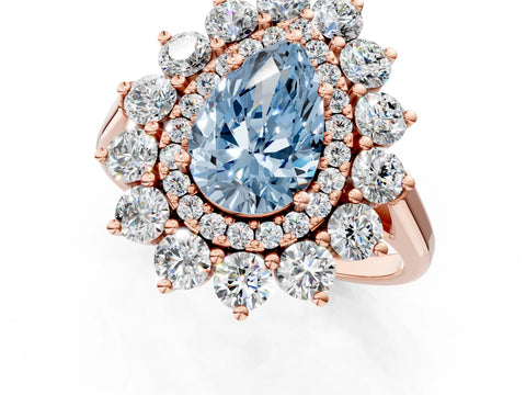 Rose gold Fancy Blue Pear Cut Halo Cluster Diamond Ring with Pave Band and Four-Prong Setting_1