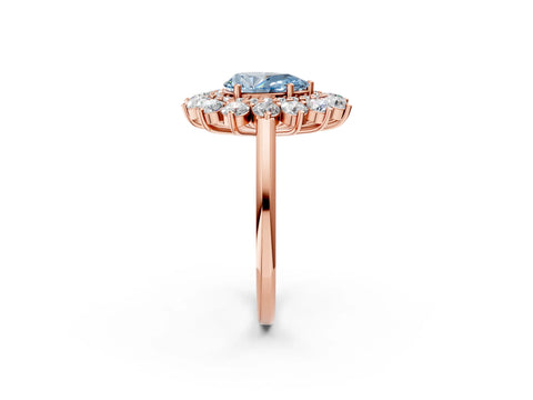 Rose gold Fancy Blue Pear Cut Halo Cluster Diamond Ring with Pave Band and Four-Prong Setting_2