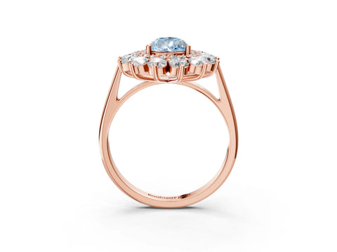 Rose gold Fancy Blue Pear Cut Halo Cluster Diamond Ring with Pave Band and Four-Prong Setting_3