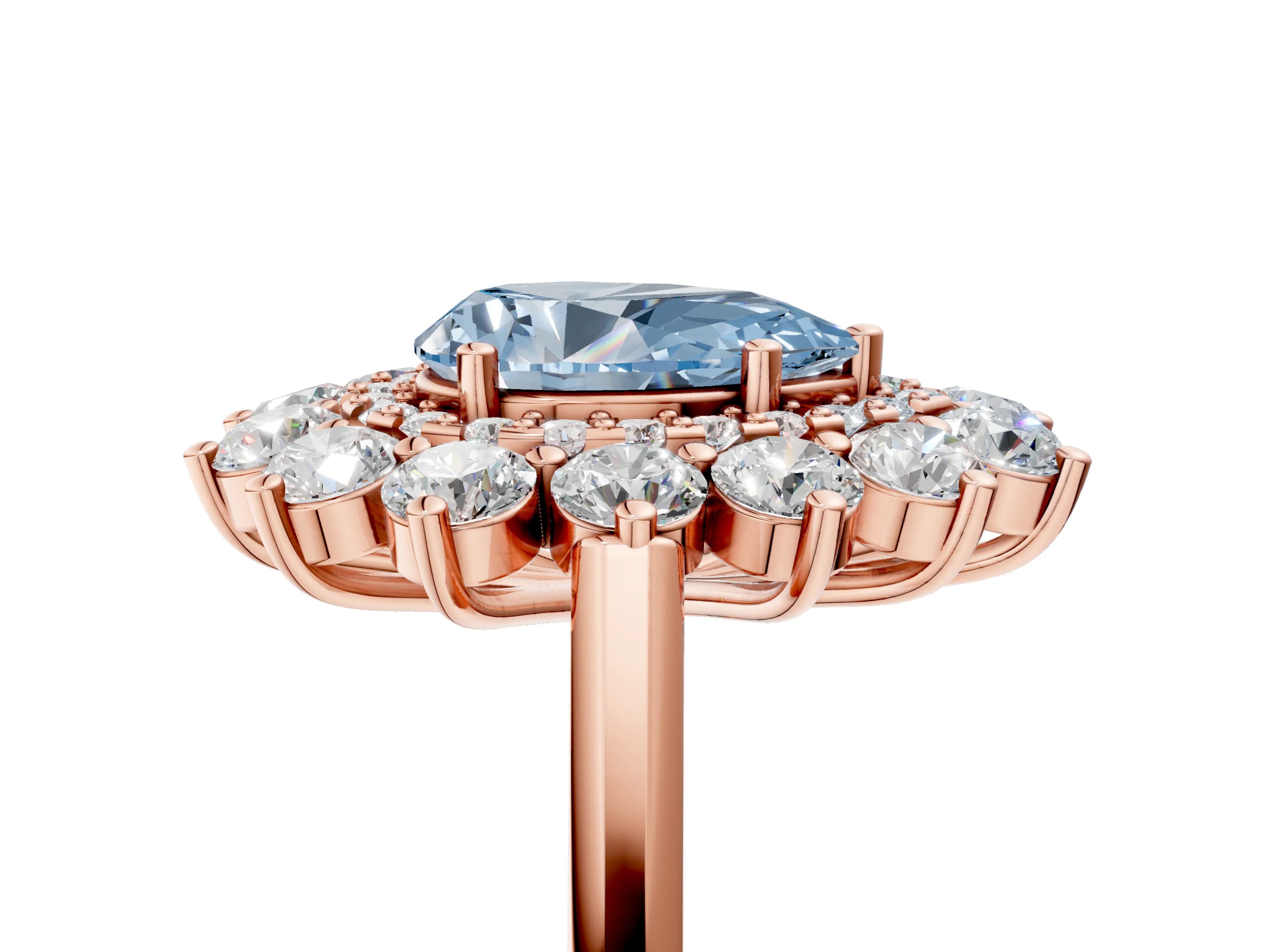 Rose gold Fancy Blue Pear Cut Halo Cluster Diamond Ring with Pave Band and Four-Prong Setting_5