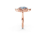 Rose gold Fancy Blue Pear Cut Halo Diamond Cluster Ring with Marquise and Round Stones on a White Gold Band with Prong Setting_2