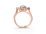 Rose gold Fancy Blue Pear Cut Halo Diamond Cluster Ring with Marquise and Round Stones on a White Gold Band with Prong Setting_3