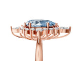 Rose gold Fancy Blue Pear Cut Halo Diamond Cluster Ring with Marquise and Round Stones on a White Gold Band with Prong Setting_5