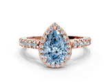 Rose gold Fancy Blue Pear  Cut Halo Diamond Engagement Ring with Pave Band and Four-Prong Setting_28