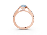 Rose gold Fancy Blue Pear  Cut Halo Diamond Engagement Ring with Pave Band and Four-Prong Setting_31