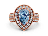 Rose gold Fancy Blue Pear Cut Halo Diamond Engagement Ring with Pave Split Shank and Four-Prong Setting