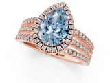 Rose gold Fancy Blue Pear  Cut Halo Diamond Engagement Ring with Split Shank and Four-Prong Setting_21