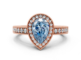 Rose gold Fancy Blue Pear  Cut Halo Diamond Pave Band Ring with Four-Prong Setting_45