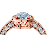 Rose gold Fancy Blue Pear  Cut Halo Diamond Pave Band Ring with Four-Prong Setting_49